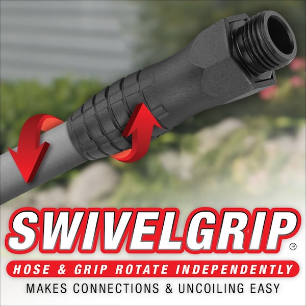 Colors SwivelGrip Garden Hose, 5/8in x 25ft, 3/4in - 11 1/2 GHT Fittings, Slate Grey - HFZC525GYS-E