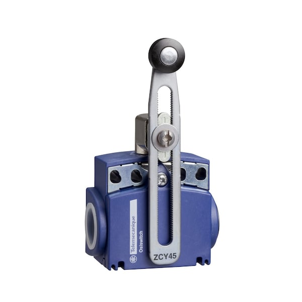 Interruptor de límite Telemecanique Sensors, palanca de rodillo ajustable, rotativo, 1NC/1NO, Ubicación del actuador: Lateral - XCKT2145G11.