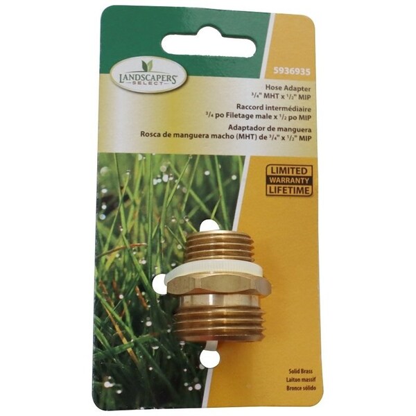 Landscapers Select Hose Adapter, 3/4 x 1/2 in, MHT x MIP, Brass, Brass, For: Garden Hose - PMB-469LFBC