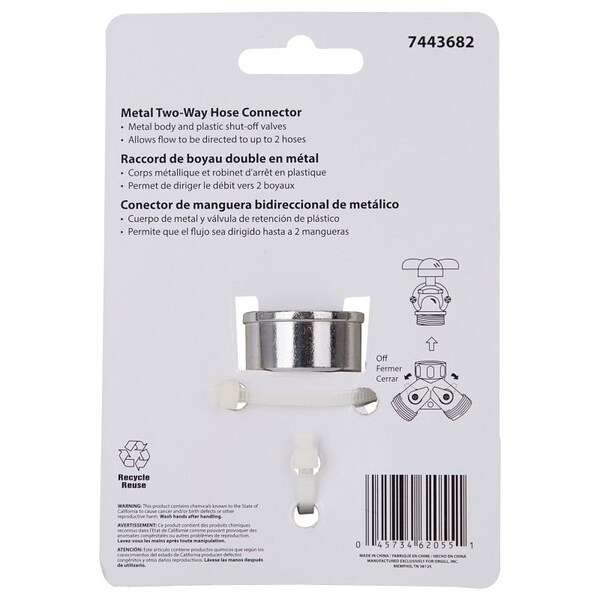 Landscapers Select Y-Connector, Female and Male, Zinc, Silver, For: Garden Hose and Faucet - GC5013L