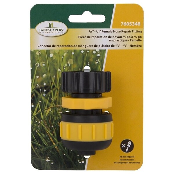 Landscapers Select Hose Coupling, 5/8 to 3/4 in, Female, Plastic, Yellow and Black - GC629