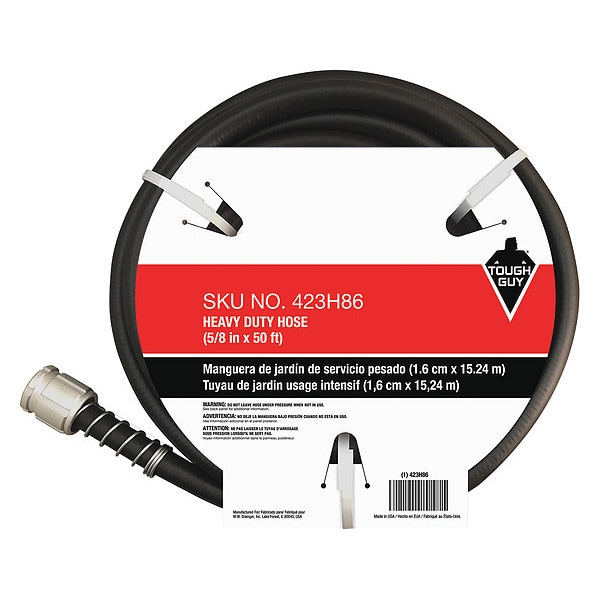 Zoro Select Water Hose, Cold, PVC, 50 ft., Black - 423H86