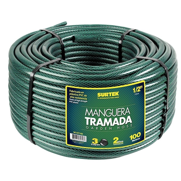 Surtek Green Woven Garden Hose 12 100M Reel - M12T100