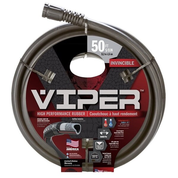 Element Viper Garden Hose, 58 in, 50 ft L, Rubber, Black - CELVP58050