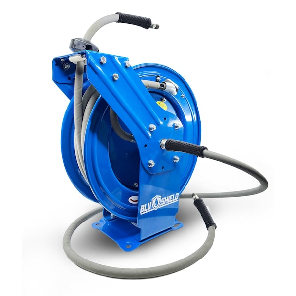 Blushield Blushield Dual Arm Retractable Rubber Pressure Washer NM Hose Reel 3/8 x 100' w/ 6' Lead-In Hose - PWR38100-NM