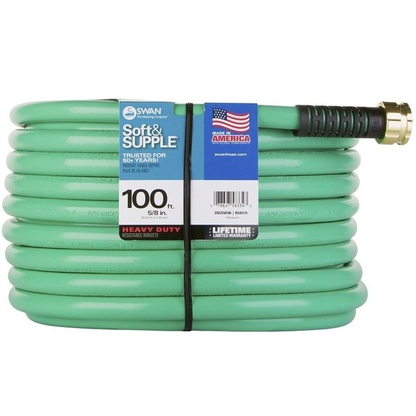 Swan SNSS58100 Garden Hose, 100 ft L, Rubber/Vinyl, Green - CSNSS58100