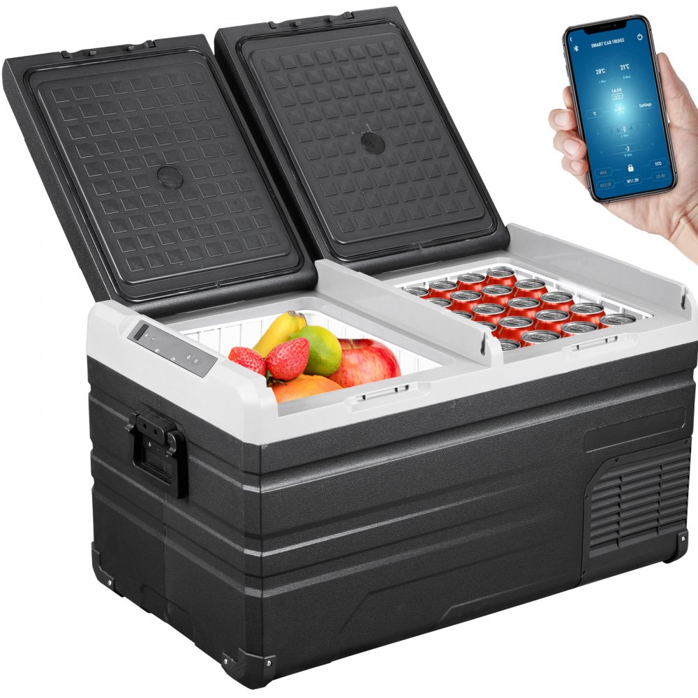 VEVOR 12 Volt Refrigerator Refrigerator 80 Quart, Dual Door Chest Refrigerator 12/24V DC & 110-240V AC Electric Compressor Cooler for Truck Vehicle RV Boat Outdoor & Home Use - FTBZPE75L110VCPUFV1