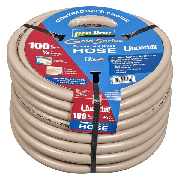 Underhill Products 3/4'' ProLine Hose GOLD 100' Length, 125 PSI WP, 500 PSI Burst Strength - H75-100PRO-G