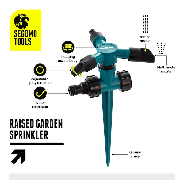 Segomo Tools 360 Deg Raised Rotating Garden Lawn Water Sprinkler Irrigation System - 9007019
