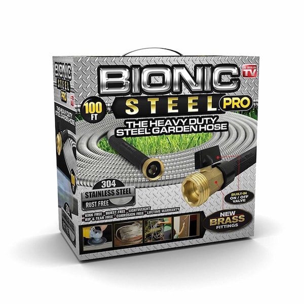 Bionic Steel 0.62 in. Dia. x 100 ft. Pro Heavy-Duty Stainless Steel Garden Hose, Silver - 6028360