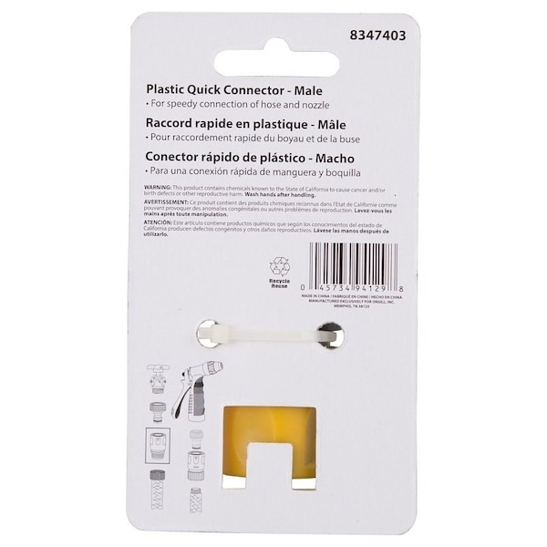 Landscapers Select Hose Connector, 3/4 in, Male, Plastic, Yellow and Black - GC522