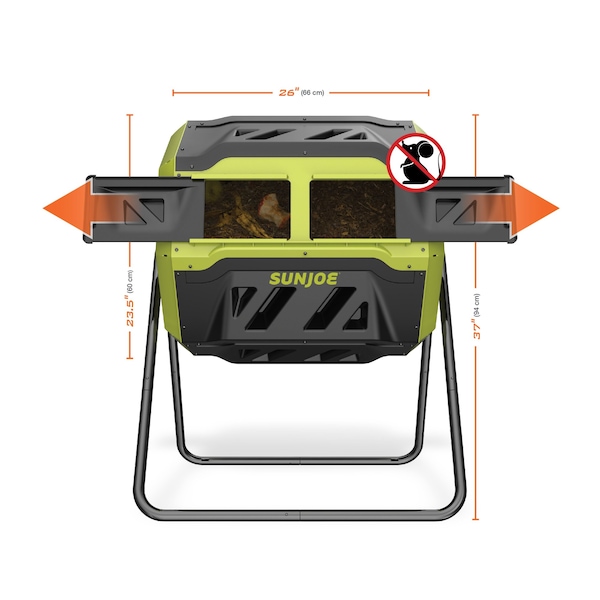 Sun Joe Dual Sliding Chamber, All-Season, OD Tumbling Composter, 42 Gal - SJ-CMPS1