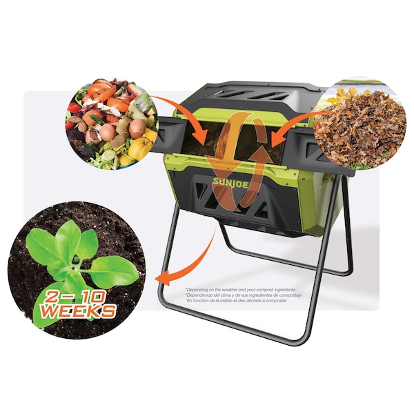 Sun Joe Dual Sliding Chamber, All-Season, OD Tumbling Composter, 42 Gal - SJ-CMPS1