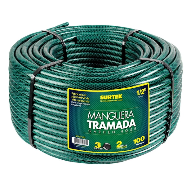 Surtek Green Woven garden hose 5/8in 100m reel - M58T100