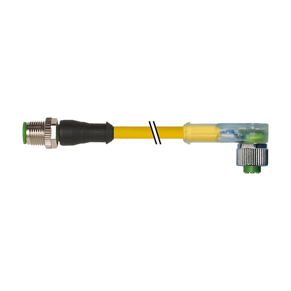 Murr Elektronik M12 MACHO 0° / M12 HEMBRA 90° LED, PUR 3X0.34 AMARILLO, UL/CSA, arrastrar ch 2m - 7000-40381-0330200