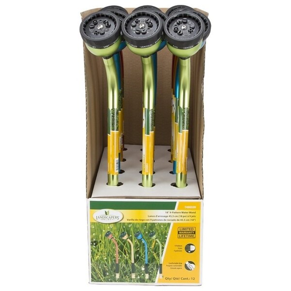 Landscapers Select Water Wand, 9 -Spray Pattern, Aluminum, Blue/Green/Red/Yellow, 18 in L Wand - GW54511/183L