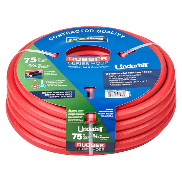 Underhill Products 5/8'' ProLine Hose Rubber Series 75' Length, 150 PSI WP, 500 PSI Burst Strength - H58-075PRO-R