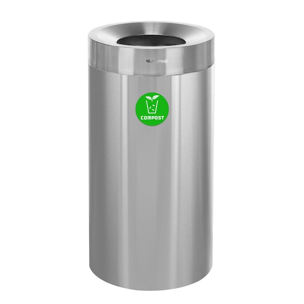 Alpine Industries 27 Gallon Compost Trash Can, Stainless Steel Waste Bin Receptacle - ALP475-27-CO