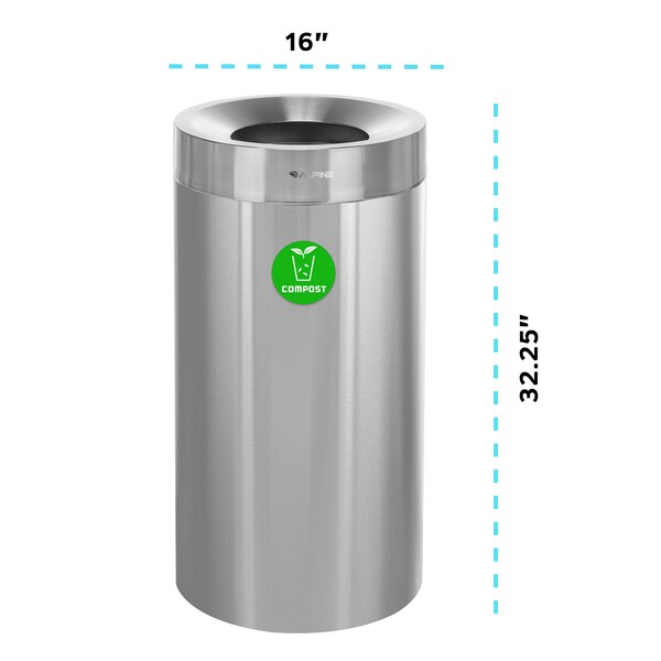 Alpine Industries 27 Gallon Compost Trash Can, Stainless Steel Waste Bin Receptacle - ALP475-27-CO