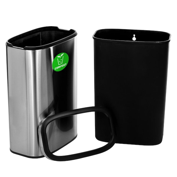 Alpine Industries 10.5 Gallon Compost Trash Can, Stainless Steel Waste Bin Receptacle - ALP470-40L-CO
