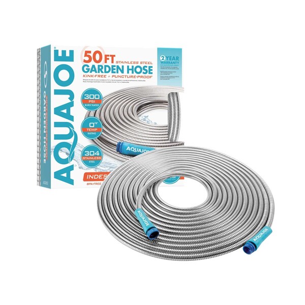 Aqua Joe 1/2" Heavy-Duty, Puncture Proof Kink-Free, Spiral Constructed 304-Stainless Steel Metal, 50-Foot - AJSGH50
