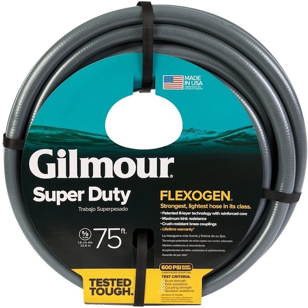 Gilmour MFG Flexogen 8747511001 Garden Hose, 75 ft L, Brass, Gray - 874751-1003/1001