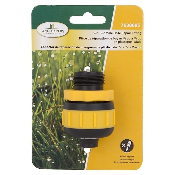 Landscapers Select Hose Coupling, 5/8 to 3/4 in, Male, Plastic, Yellow and Black - GC637