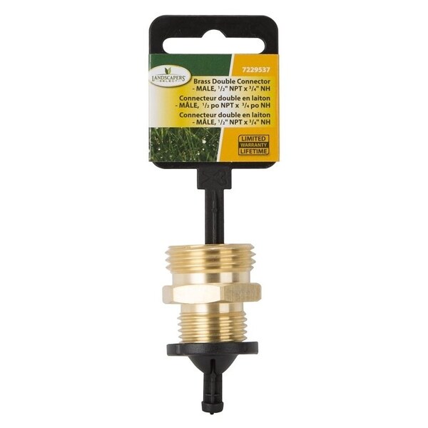 Landscapers Select Hose Connector, 1/2 x 3/4 in, MNPT x MNH, Brass, Brass - GHADTRS-2