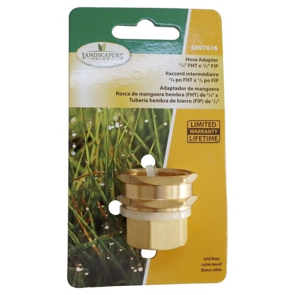 Landscapers Select Hose Adapter, 3/4 x 1/2 in, FHT x FIP, Brass, Brass, For: Garden Hose - PMB-059LFBC