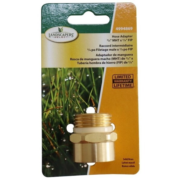 Landscapers Select Hose to Pipe Connector, 3/4 x 3/4, MHT x FIP, Brass, Brass, For: Garden Hose - PMB-468-3L