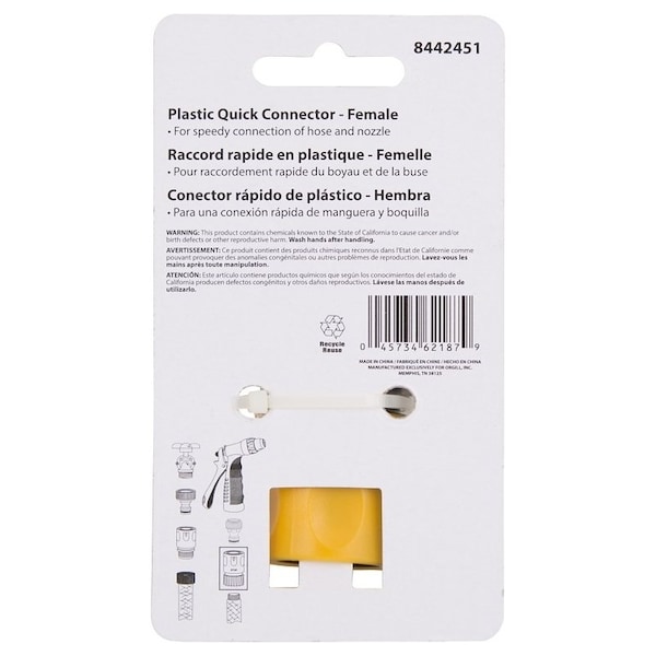 Landscapers Select Hose Connector, 3/4 in, Female, Plastic, Yellow and Black - GC520
