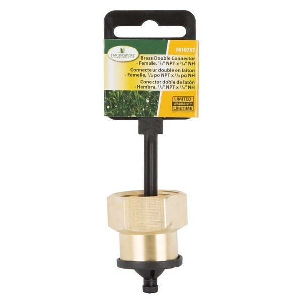 Landscapers Select Hose Connector, 1/2 x 3/4 in, FNPT x FNH, Brass, Brass - GHADTRS-5
