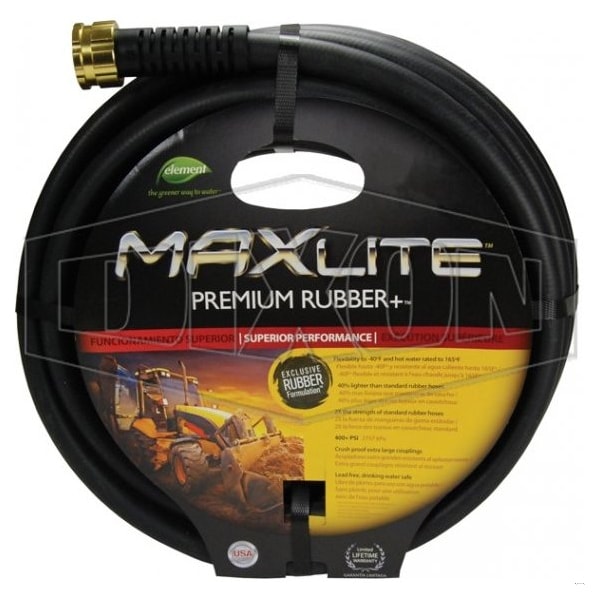 Dixon Heavy Duty Premium Garden Hose, 5/8 in Nominal, 100 ft L, 125 psi Working, EPDM Cover and Tube/Rubbe - PGH100