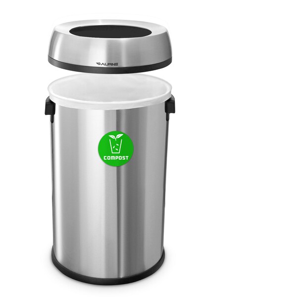 Alpine Industries 17 Gallon Compost Trash Can, Stainless Steel Waste Bin Receptacle - ALP470-65L-CO