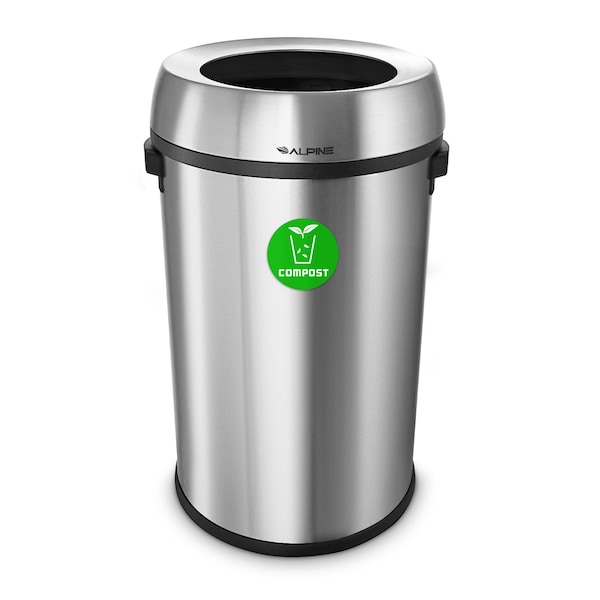 Alpine Industries 17 Gallon Compost Trash Can, Stainless Steel Waste Bin Receptacle - ALP470-65L-CO