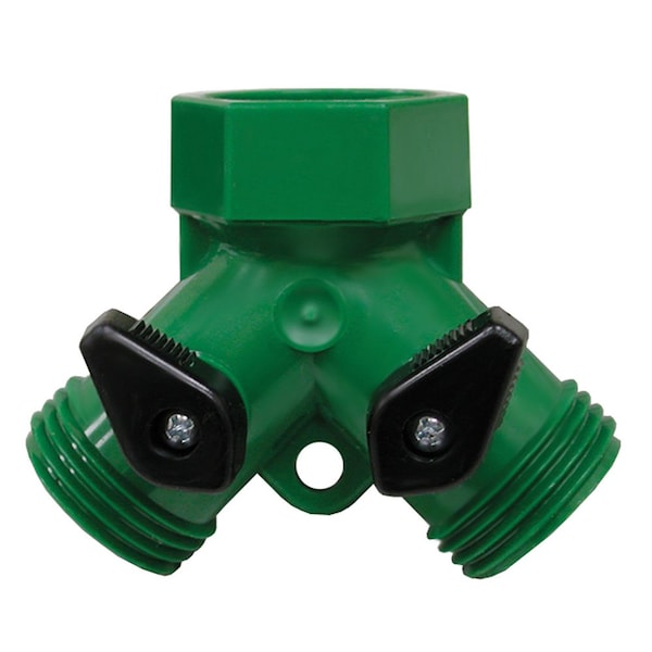 Jones Stephens Garden Hose Wye with Dual Shut-Off, Green ABS - G20051
