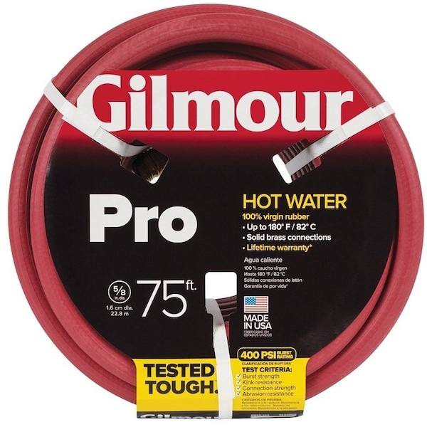 Gilmour 8185711001 Professional Hose, 34 in, 75 ft L, GHT, BrassMetalRubber, Red - 886751-1001/81857