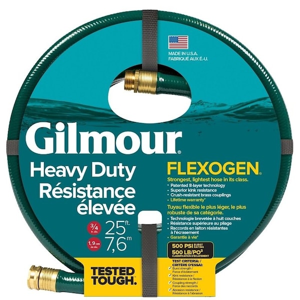 Gilmour Flexogen Garden Hose, 34 in, 25 ft L, MetalRubber, Green - 834251-1001