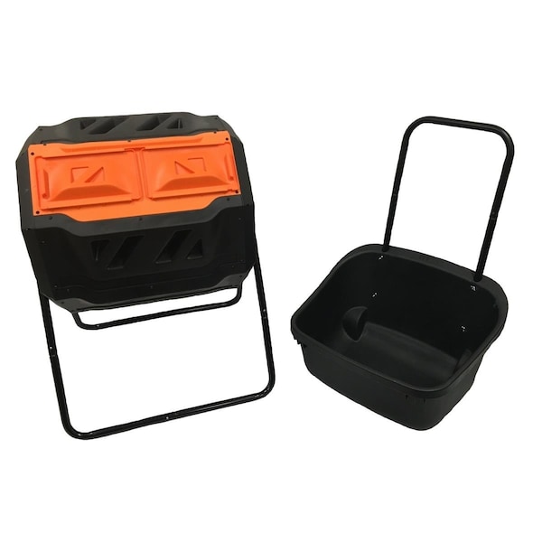 Genesis 42 Gallon Dual Composting Tumbler with MAZE Composting Cart - GEN-C42-OR-C