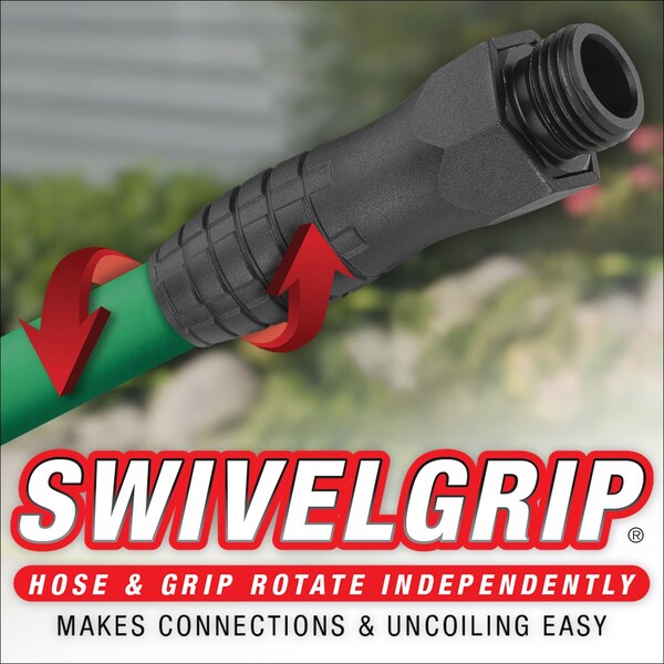 Colors SwivelGrip Garden Hose, 5/8in x 5ft, 3/4in - 11 1/2 GHT Fittings, Forest Green - HFZC505GRS-E