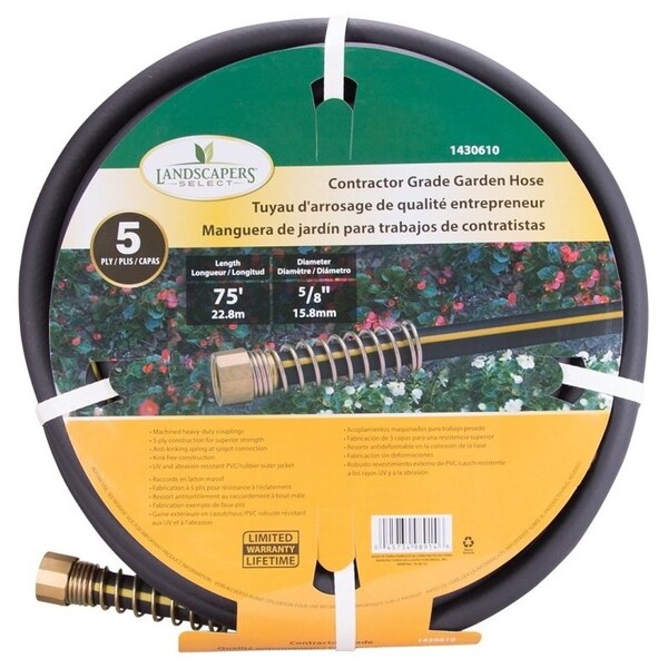 Landscapers Select Garden Hose, 75 ft L, Female x Male, PVC/Rubber, Black/Yellow - GH-585093L