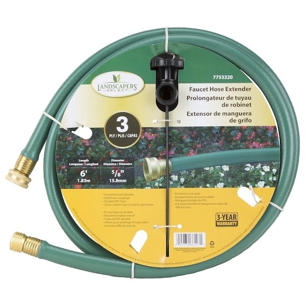 Landscapers Select Garden Hose Extender, 6 ft L, Female x Male, PVC, Green - 6GHWF