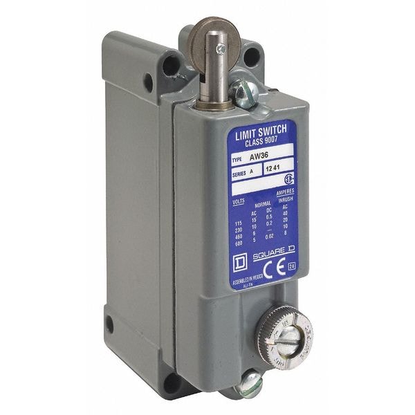 Interruptor de límite de alta resistencia Telemecanique Sensors, Émbolo, Rodillo, 2NC/2NO, 10A @ 600V AC, Ubicación del actuador: Superior - 9007AW38