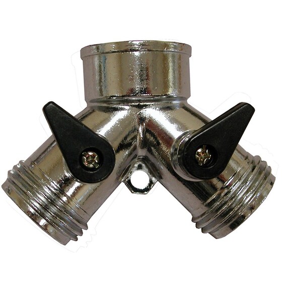 Jones Stephens Chrome Plated Garden Hose Wye with Dual Shut-Off - G20054