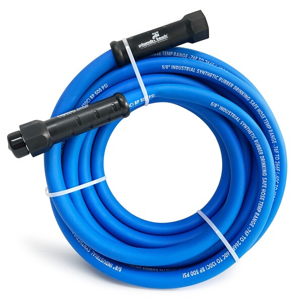 Plumb Tech 5/8-in. x 25' Industrial Grade Dual-Purpose Blue Synthetic Rubber Hose, BPA Free, 500 PSI - BHS25