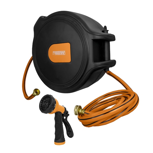 Freeman 1/2in x 65' Retractable Water Hose Reel with Spray Nozzle - PWHR1265N