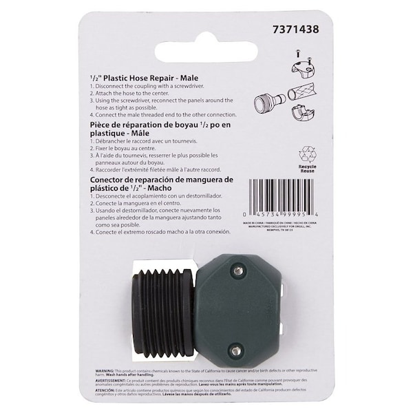 Landscapers Select Hose Coupling, 1/2 in, Male, Plastic, Green and Black - GC531-23L