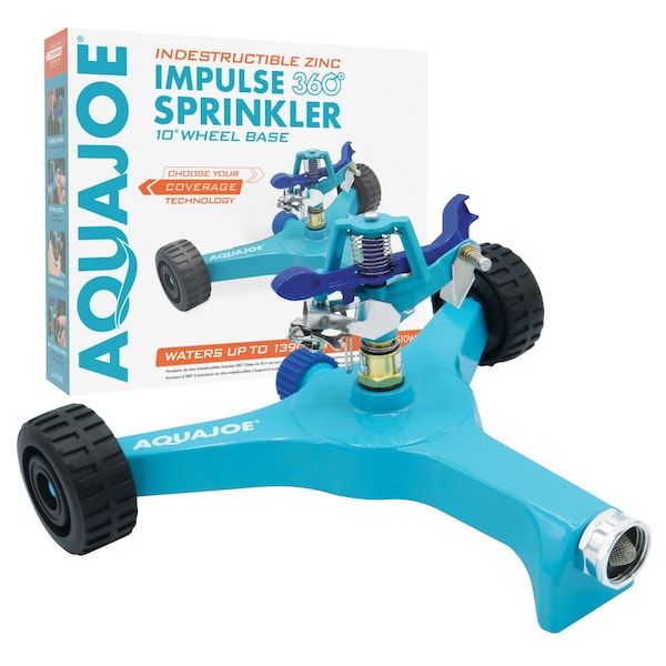 Aqua Joe Indestructible Series Metal Impulse Sprinkler w/ Wheeled 10-In Base - AJ-IS10WB