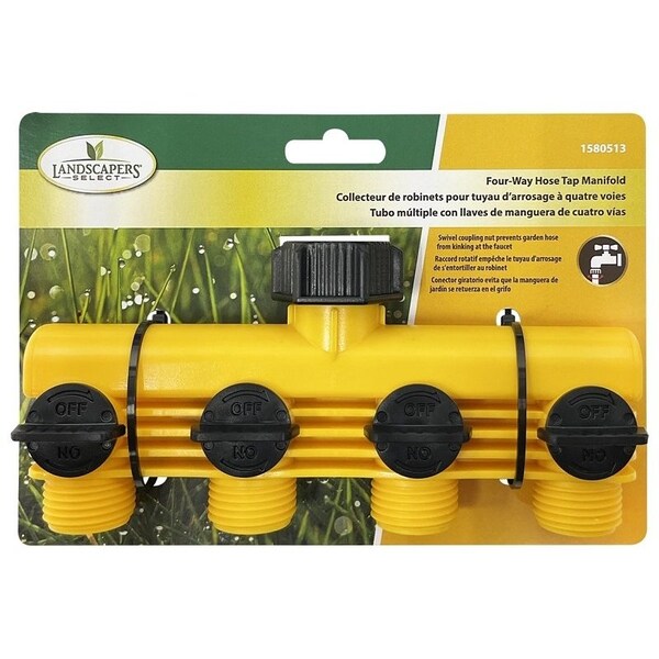 Landscapers Select Tap Manifold Connector, 4 Way, BlackYellow - YM20820