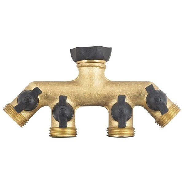 Landscapers Select Faucet Manifold, 3/4 in Female, 4-Port/Way, Brass - GB9114A